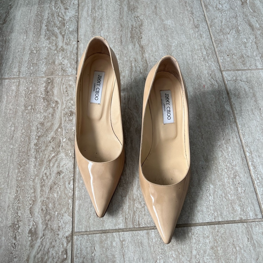 Beautiful Nude Patent Jimmy Choo Romy 60 Low Heel Pumps Size 41 9.5